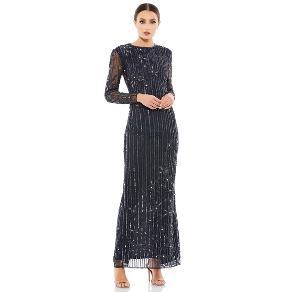 Mac DuggalWomen's Women's Embellished High Neck Illusion Long Sleeve Gown - Picture 1 of 3